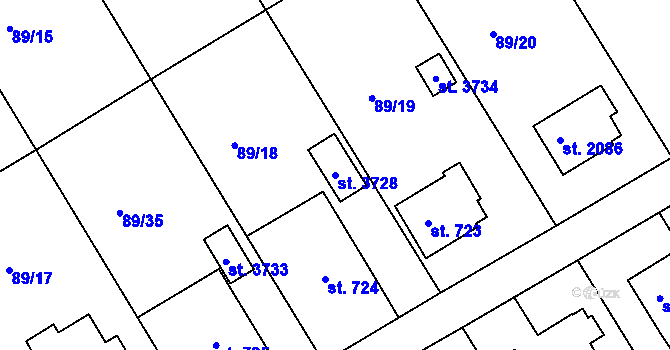 Parcela st. 3728 v KÚ Čeladná, Katastrální mapa
