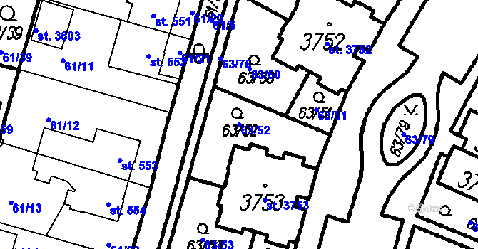 Parcela st. 63/52 v KÚ Čeladná, Katastrální mapa