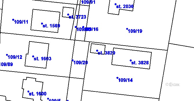 Parcela st. 3829 v KÚ Čeladná, Katastrální mapa