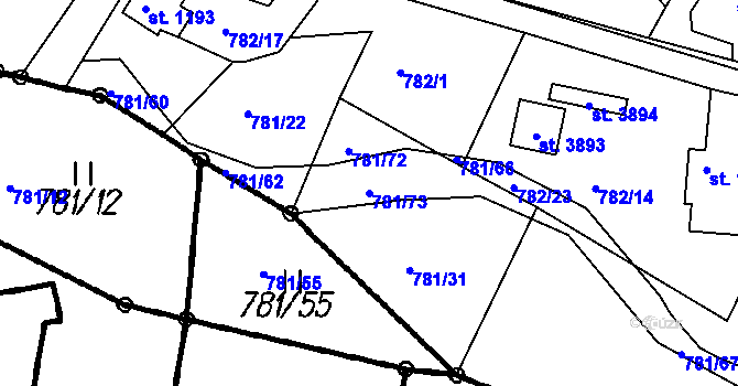 Parcela st. 781/73 v KÚ Čeladná, Katastrální mapa