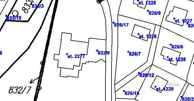 Parcela st. 832/9 v KÚ Čeladná, Katastrální mapa