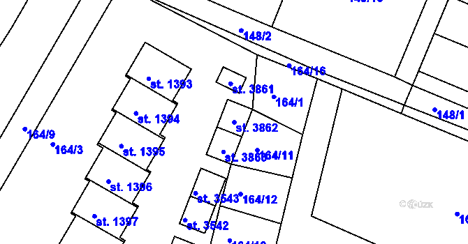 Parcela st. 3862 v KÚ Čeladná, Katastrální mapa