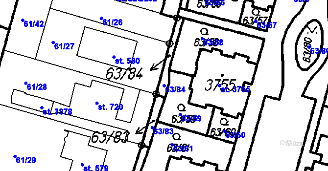Parcela st. 63/84 v KÚ Čeladná, Katastrální mapa