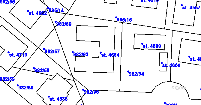 Parcela st. 4664 v KÚ Čelákovice, Katastrální mapa
