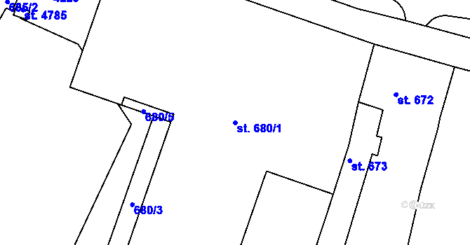 Parcela st. 680/1 v KÚ Čelákovice, Katastrální mapa