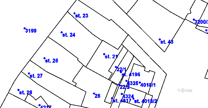 Parcela st. 21 v KÚ Čelákovice, Katastrální mapa