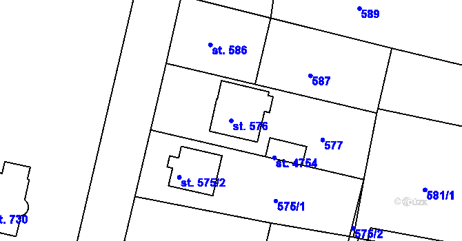 Parcela st. 576 v KÚ Čelákovice, Katastrální mapa