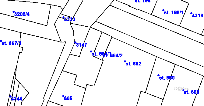 Parcela st. 664/2 v KÚ Čelákovice, Katastrální mapa