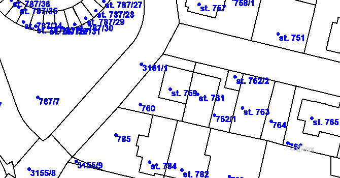 Parcela st. 759 v KÚ Čelákovice, Katastrální mapa