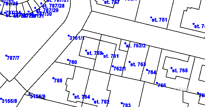 Parcela st. 761 v KÚ Čelákovice, Katastrální mapa