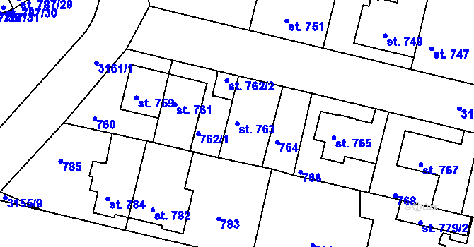 Parcela st. 763 v KÚ Čelákovice, Katastrální mapa