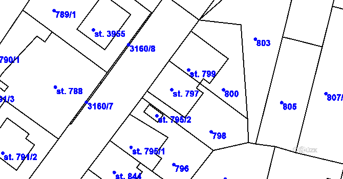 Parcela st. 797 v KÚ Čelákovice, Katastrální mapa