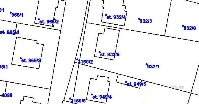 Parcela st. 932/6 v KÚ Čelákovice, Katastrální mapa