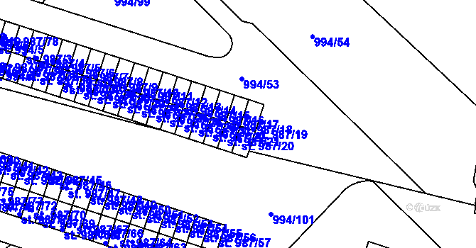 Parcela st. 987/18 v KÚ Čelákovice, Katastrální mapa
