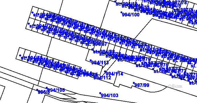 Parcela st. 994/23 v KÚ Čelákovice, Katastrální mapa