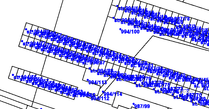 Parcela st. 994/25 v KÚ Čelákovice, Katastrální mapa