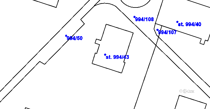 Parcela st. 994/43 v KÚ Čelákovice, Katastrální mapa