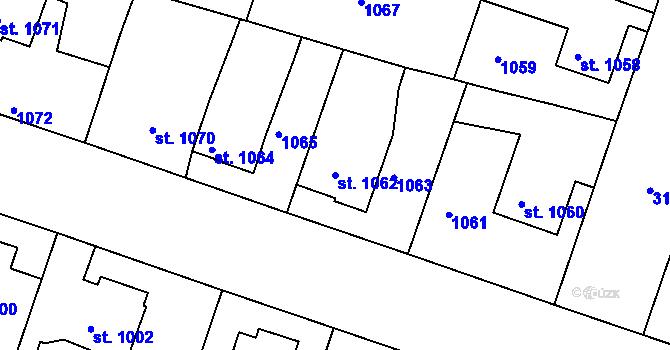 Parcela st. 1062 v KÚ Čelákovice, Katastrální mapa