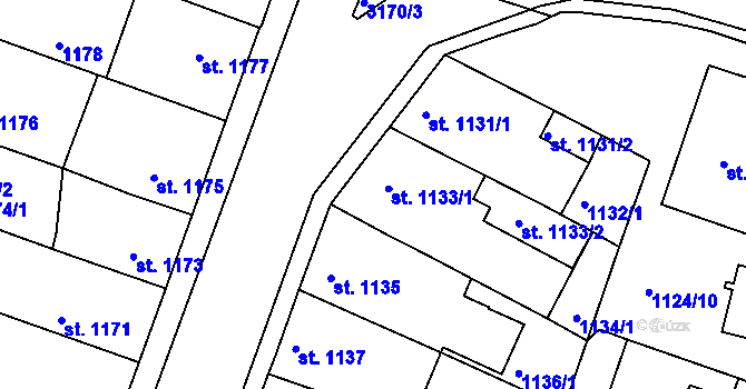 Parcela st. 1133 v KÚ Čelákovice, Katastrální mapa