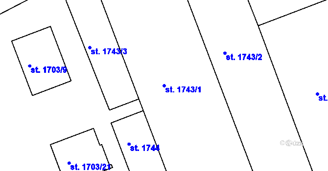 Parcela st. 1743/1 v KÚ Čelákovice, Katastrální mapa