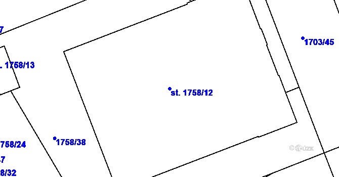 Parcela st. 1758/12 v KÚ Čelákovice, Katastrální mapa