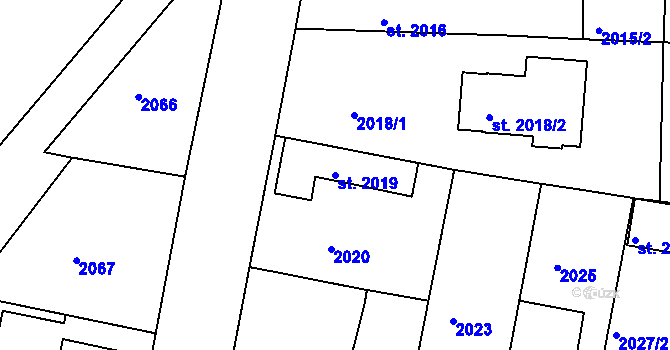 Parcela st. 2019 v KÚ Čelákovice, Katastrální mapa