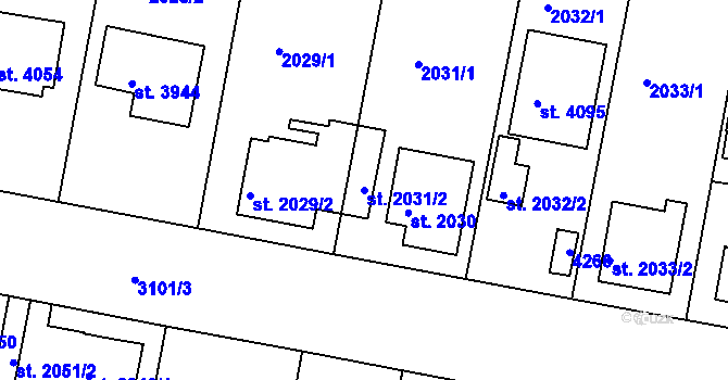 Parcela st. 2031/2 v KÚ Čelákovice, Katastrální mapa