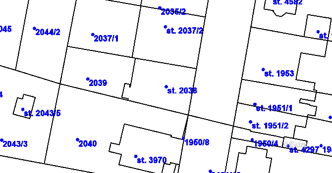 Parcela st. 2038 v KÚ Čelákovice, Katastrální mapa