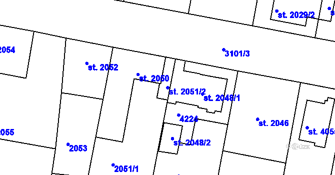 Parcela st. 2051/2 v KÚ Čelákovice, Katastrální mapa