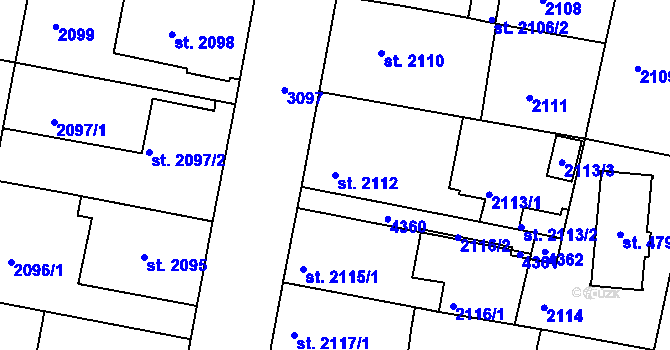 Parcela st. 2112 v KÚ Čelákovice, Katastrální mapa