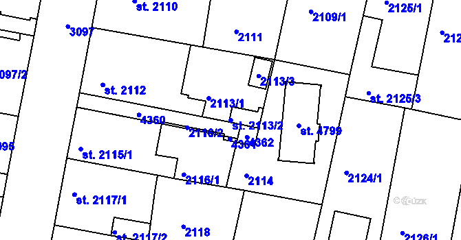 Parcela st. 2113/2 v KÚ Čelákovice, Katastrální mapa
