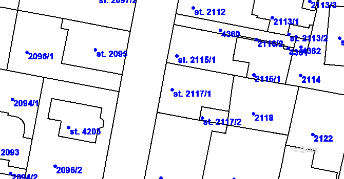 Parcela st. 2117/1 v KÚ Čelákovice, Katastrální mapa