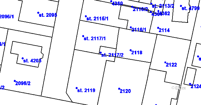 Parcela st. 2117/2 v KÚ Čelákovice, Katastrální mapa