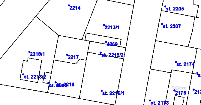 Parcela st. 2215/2 v KÚ Čelákovice, Katastrální mapa