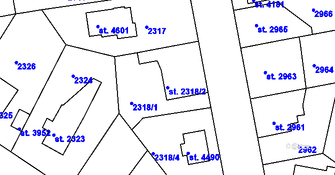 Parcela st. 2318/2 v KÚ Čelákovice, Katastrální mapa