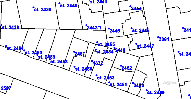 Parcela st. 2454 v KÚ Čelákovice, Katastrální mapa