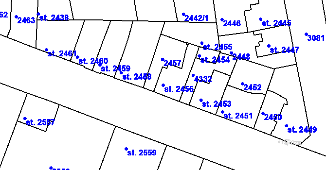 Parcela st. 2456 v KÚ Čelákovice, Katastrální mapa