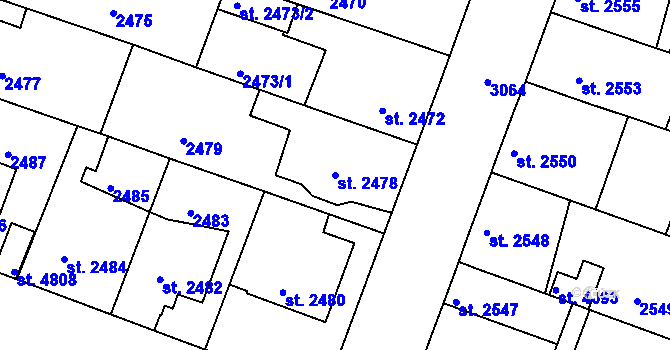 Parcela st. 2478 v KÚ Čelákovice, Katastrální mapa