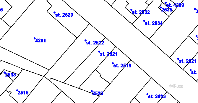 Parcela st. 2521 v KÚ Čelákovice, Katastrální mapa