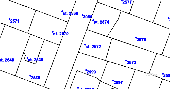Parcela st. 2572 v KÚ Čelákovice, Katastrální mapa