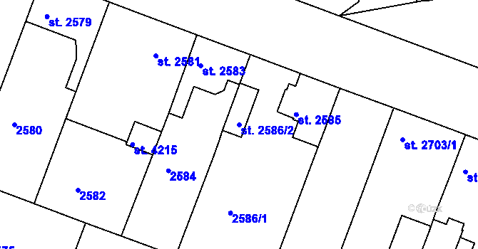 Parcela st. 2586/2 v KÚ Čelákovice, Katastrální mapa