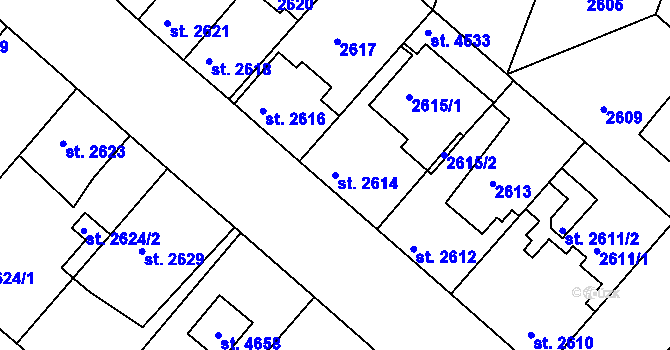 Parcela st. 2614 v KÚ Čelákovice, Katastrální mapa