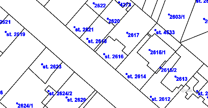 Parcela st. 2616 v KÚ Čelákovice, Katastrální mapa