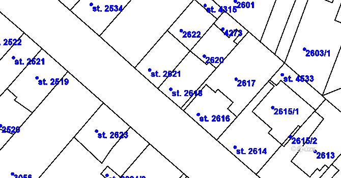Parcela st. 2618 v KÚ Čelákovice, Katastrální mapa