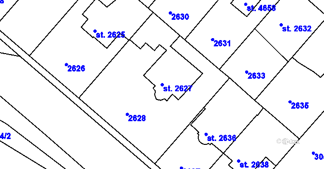 Parcela st. 2627 v KÚ Čelákovice, Katastrální mapa