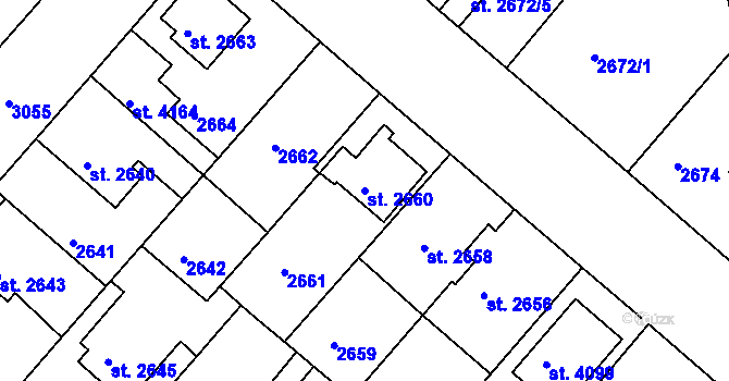 Parcela st. 2660 v KÚ Čelákovice, Katastrální mapa