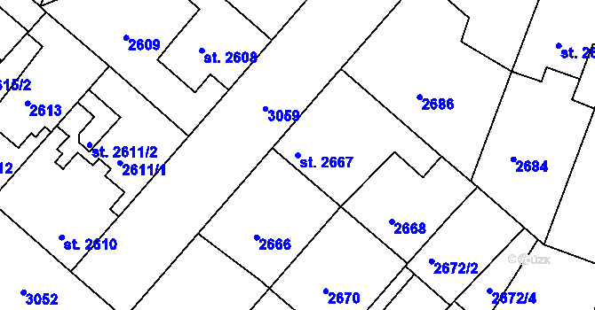 Parcela st. 2667 v KÚ Čelákovice, Katastrální mapa