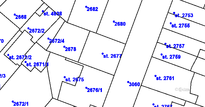 Parcela st. 2677 v KÚ Čelákovice, Katastrální mapa
