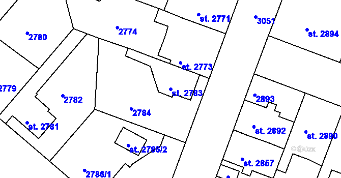 Parcela st. 2783 v KÚ Čelákovice, Katastrální mapa