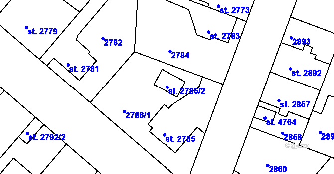 Parcela st. 2786/2 v KÚ Čelákovice, Katastrální mapa